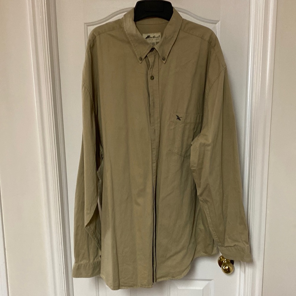 XXL Tall Button Down Collar Shirt From Eddie Bauer 100% Cotton Tan